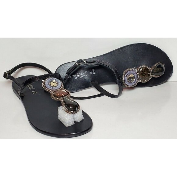 PRIMADONNA COLLECTION WOMEN SANDALS SIZE EURO 38 NEW IN BOX BLACK W/ BEADS 99010 - Picture 9 of 12